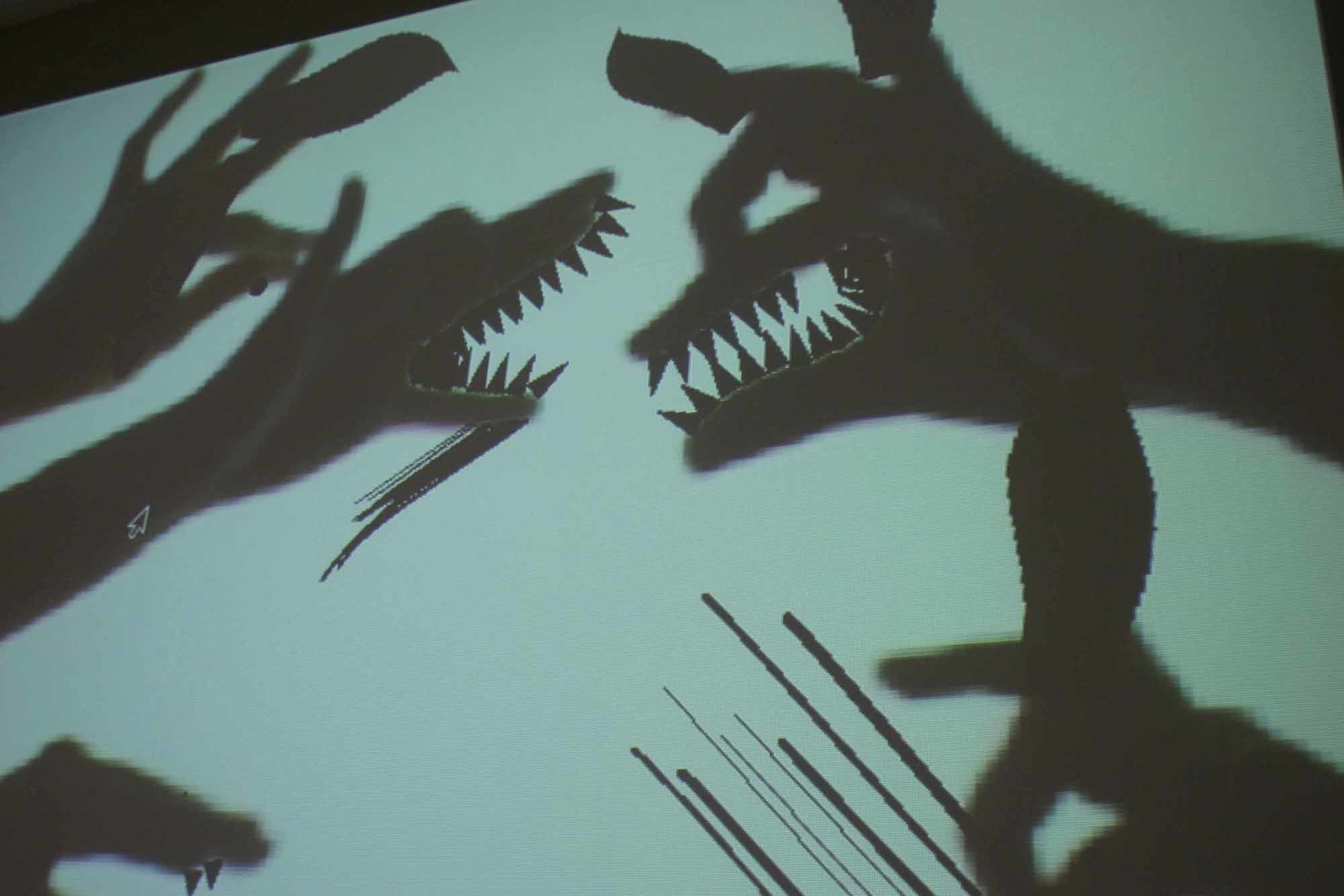 Philip Worthington. Shadow Monsters. 2004–ongoing. Java, Processing, BlobDetection, SoNIA, and Physics software. Gift of the designer