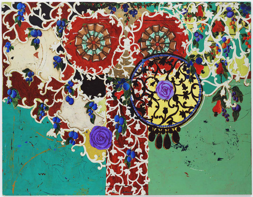 Beatriz Milhazes. <i>Succulent Eggplants</i>. 1996. Synthetic polymer paint on canvas, 74 3/4 x 96 1/2" (189.9 x 245.1 cm). Gift of Agnes Gund and Nina and Gordon Bunshaft Bequest Fund. &copy; 2007 Beatriz Milhazes