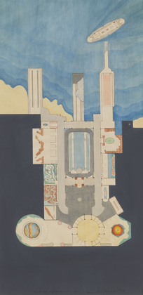 Rem Koolhaas,  Plan of Dreamland  1977. Watercolor and ink, 41 3/4 x 22" (106 x 55.9 cm) Gift of Frederieke S. Taylor. &copy; 2008 Rem Koolhaas