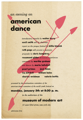 Flyer for An Evening on American Dance, The Museum of Modern Art. c. January 1948