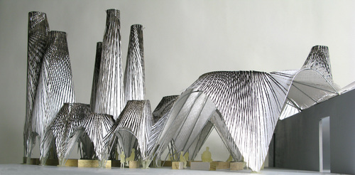 Model of <i>afterparty</i>, the winning project of the 2009 MoMA/P.S.1 Young Architects Program, by the architectural firm MOS. The architects are Michael Meredith and Hilary Sample. © 2009 MOS