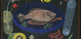 Paul Klee (German, b. Switzerland. 1879-1940). <i>Around the Fish</i>. 1926. Oil and tempera on canvas mounted on cardboard 18 3/8 x 25 1/8" (46.7 x 63.8 cm). Abby Aldrich Rockefeller Fund. © 2006 Artists Rights Society (ARS), New York / VG Bild-Kunst, Bonn