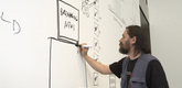 Dan Perjovschi. <i>WHAT HAPPENED TO US?</i> 2007. Permanent marker on wall. Installation view. &copy;2007 Dan Perjovschi. Photo: Robin Holland