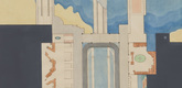 Rem Koolhaas,  Plan of Dreamland  1977. Watercolor and ink, 41 3/4 x 22" (106 x 55.9 cm) Gift of Frederieke S. Taylor. &copy; 2008 Rem Koolhaas