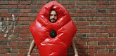 Ralph Borland. Suited for Subversion Prototype. 2002. Nylon-reinforced PVC, padding, speaker, and pulse reader, 47 1/4 x 31 1/2 x 23 5/8" (120 x 80 x 60 cm). The Museum of Modern Art, New York. Fund for the Twenty-First Century