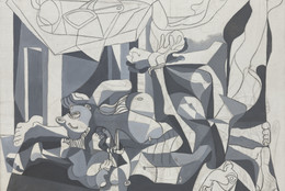 Pablo Picasso. The Charnel House. Paris, 1944–45. Oil and charcoal on canvas, 6′ 6 5/8″ × 8′ 2 1/2″ (199.8 × 250.1 cm). Mrs. Sam A. Lewisohn Bequest (by exchange), and Mrs. Marya Bernard Fund in memory of her husband Dr. Bernard Bernard, and anonymous funds. © 2016 Estate of Pablo Picasso / Artists Rights Society (ARS), New York
