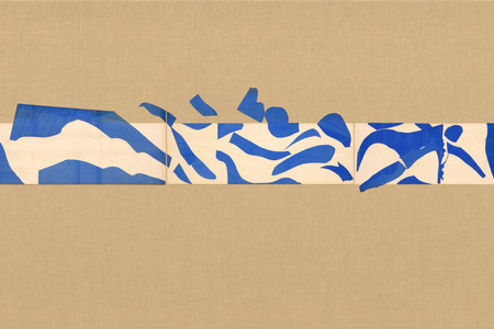 Henri Matisse. The Swimming Pool, Maquette for ceramic (realized 1999 and 2005). 1952. Gouache on paper, cut and pasted, on painted paper, overall 73&#34; × 53&#39; 11&#34; (185.4 × 1643.3 cm). Installed as nine panels in two parts on burlap-covered walls 11&#39; 4&#34; (345.4 cm) high. Frieze installed at a height of 5&#39; 5&#34; (165 cm). Mrs. Bernard F. Gimbel Fund. © 2019 Succession H. Matisse/Artists Rights Society (ARS), New York