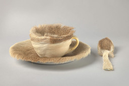 Meret Oppenheim. Object. 1936. Fur-covered cup, saucer, and spoon; cup 4 3/8&#34; (10.9 cm) in diameter; saucer 9 3/8&#34; (23.7 cm) in diameter; spoon 8&#34; (20.2 cm) long, overall height 2 7/8&#34; (7.3 cm). Purchase. © 2021 Artists Rights Society (ARS), New York/Pro Litteris, Zurich