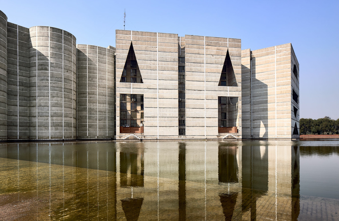 Louis I. Kahn, completed by David Wisdom & Associates. National Parliament House, Sher-e-Bangla Nagar, Dhaka, Bangladesh (formerly East Pakistan). 1962–82. Exterior view. 2017