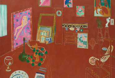 Henri Matisse. The Red Studio. Issy-les-Moulineaux, 1911. Oil on canvas, 71 1/4″ x 7′ 2 1/4″ (181 x 219.1 cm). Mrs. Simon Guggenheim Fund, The Museum of Modern Art, New York. © 2022 Succession H. Matisse / Artists Rights Society (ARS), New York