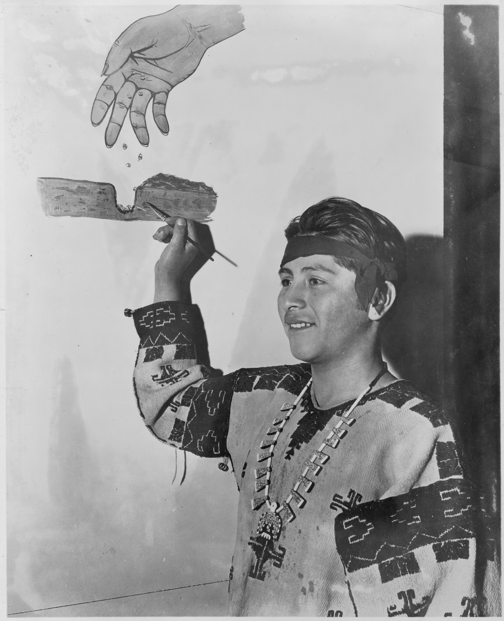 Hopi Painter of Arizona Charles Loloma, dressed in a Pueblo shirt