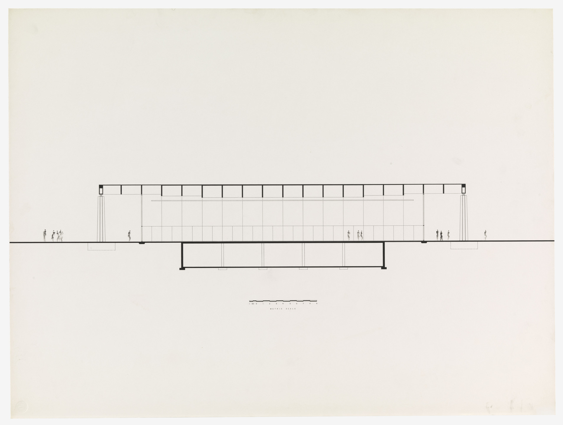 Ludwig Mies van der Rohe. Ron Bacardi y Compania, ., Administration  Building, project, Santiago, Cuba (Longitudinal section). 1957-1960 | MoMA