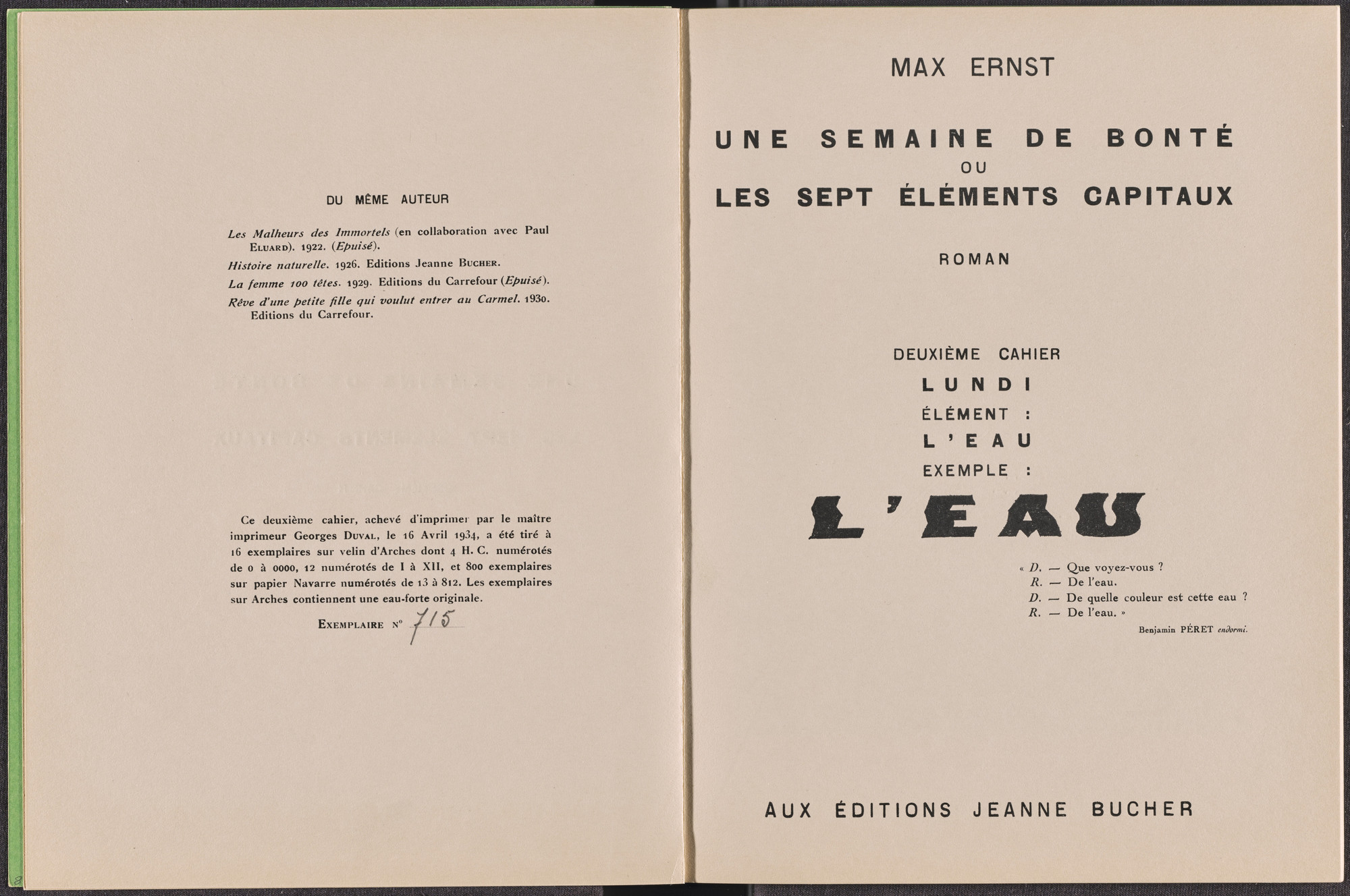 Max Ernst Volume Ii L Eau Volume Ii Water From Une Semaine De Bonte Ou Les Sept Elements Capitaux A Week Of Kindness Or The Seven Deadly Elements 1933 34 Published 1934 Moma