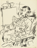 George Grosz. Self-Portrait with Dog in Front of the Easel (Selbstbildnis mit Hund vor der Staffelei) from the deluxe periodical in portfolio form Die Schaffenden, vol. 5, no. 2. (1926)