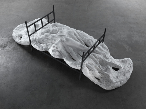 Artist Louise Bourgeois W. Marble Piece Titled Sleep, Ii at the