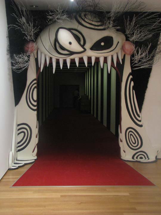 Installation view of <i>Tim Burton</i> exhibition entrance with Monster Mouth