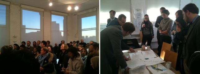 Left: Visitors attend the Open Studios at P.S.1 on December 12. Right: NYC Mayor's Office attends Open Studios at P.S.1