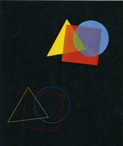 Eugen Batz.  Exercise for color-theory course taught by Vasily Kandinsky.  1929-30. Tempera over pencil on black paper. Bauhaus-Archiv Berlin 