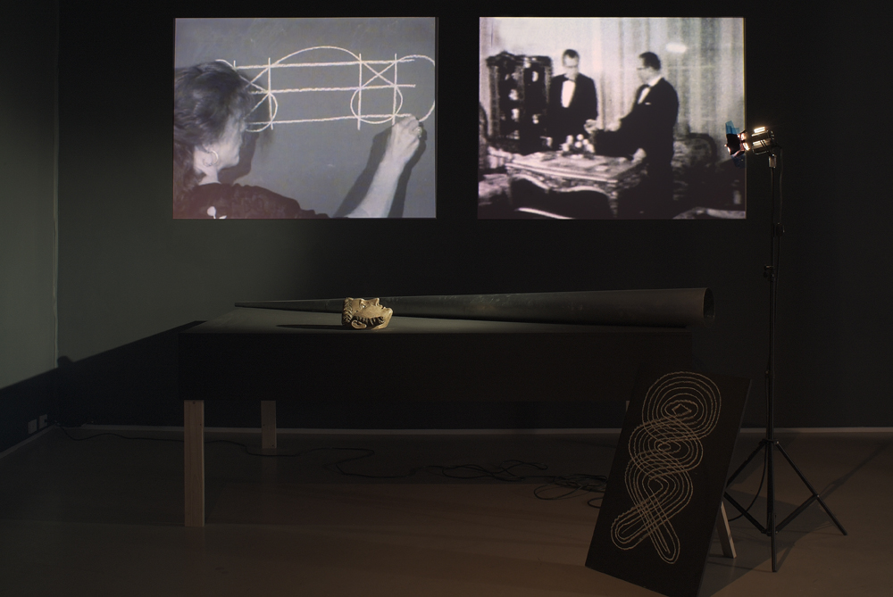 Joan Jonas. Mirage. 1976/2005. Installation with six videos (black and white, sound and silent), props, stages, photographs. The Museum of Modern Art. Gift of Richard Massey, Clarissa Alcock Bronfman, Agnes Gund, and Committee on Media Funds. Installation view, Yvon Lambert, New York, 2005. © 2009 Joan Jonas. Courtesy Yvon Lambert, Paris and New York. Photo: David Regen.