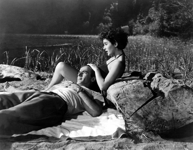 1951: Film stars Elizabeth Elizabeth Taylor and Montgomery Clift star in A Place In The Sun. 1951. Directed by George Stevens. Paramount Pictures