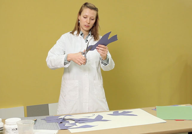 Instructor Katerina Lanfranco demonstrating a Matisse cut-out