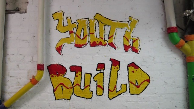 A YouthBuild-created mural brightens up the ACD space
