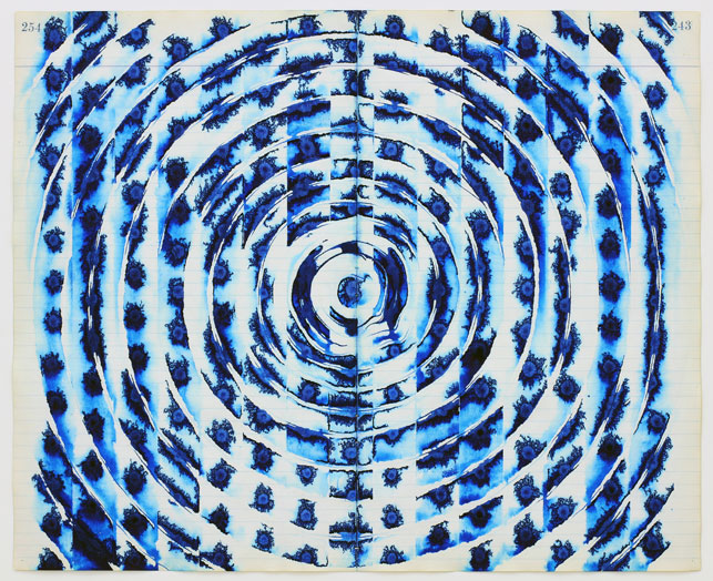 David Moreno, Spiral and Dot Blue, 2010, ink on paper, 13.5 x 6.5 in