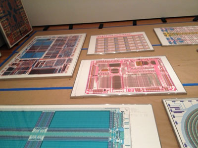Computer-chip diagrams laid out during installation of <i>Artist's Choice: Trisha Donnelly</i>
