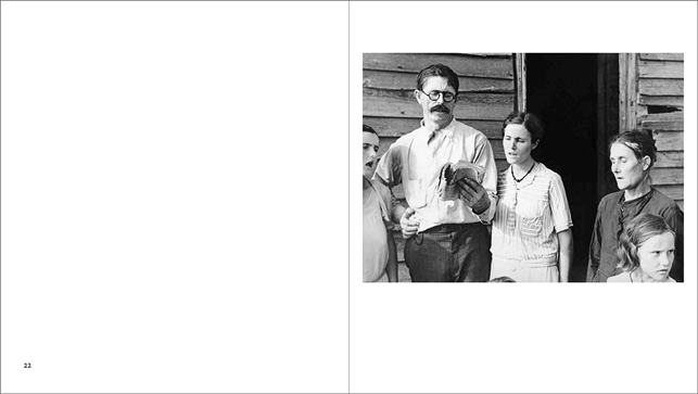 Spread from Walker Evans: American Photographs showing Alabama Tenant Farmer Family Singing Hymns