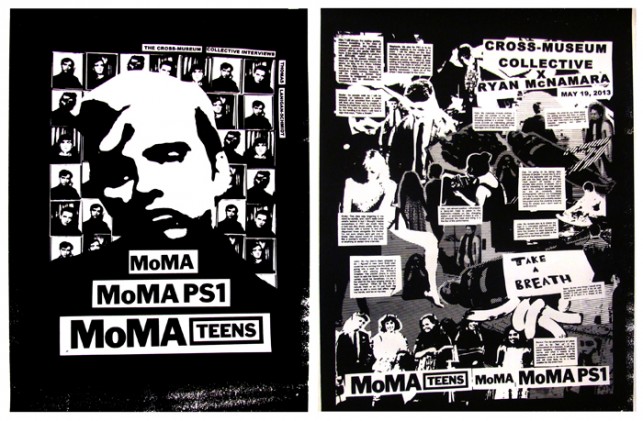 The Thomas Lanigan-Schmidt poster (left) and Ryan McNamara poster (right) on view in ARTBOOKS@ MoMA PS1
