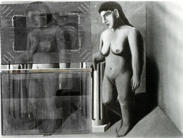 René Magritte. La Pose Enchantée (The Enchanted Pose). 1927. Overlaid with X-rays of The Portrait and The Red Model. Department of Conservation, The Museum of Modern Art, New York. © Charly Herscovici – ADAGP – ARS, 2013