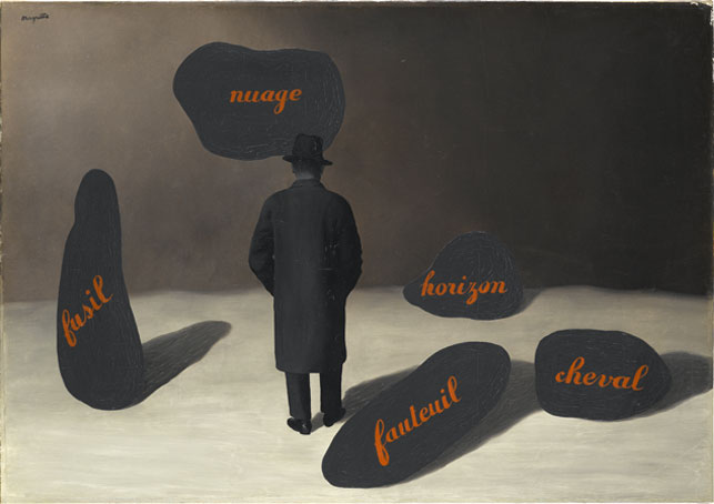 ﻿﻿﻿René Magritte. L'apparition (The Apparition). 1928. Oil on canvas, 31 7/8 x 45 11/16" (81 x 116 cm). Staatsgalerie Stuttgart. © Charly Herscovici-–ADAGP—ARS, 2013
