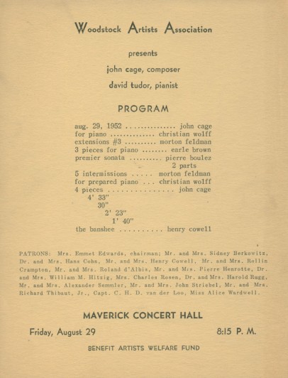 Woodstock Artists Association Program. 1952. Letterpress. Collection of the John Cage Trust. © 2013 John Cage Trust