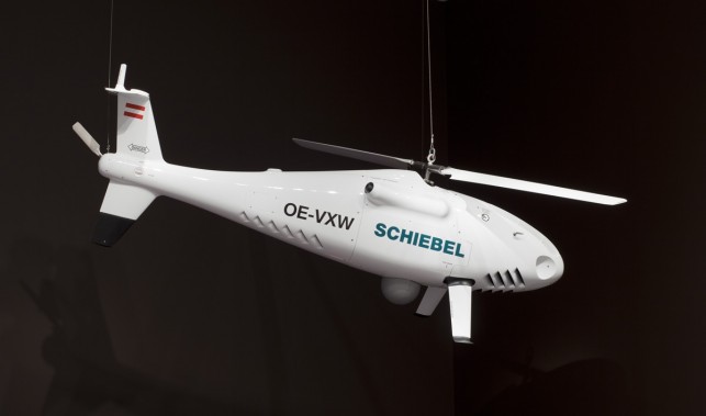 Gerhard Heufler, Hans Georg Schiebel. Camcopter S-100 Unmanned Aerial Vehicle. 2004. Carbon fiber and titanium, 41″ X 49″ X 10′ 1 5/8″ (104.2 x 123.8 x 310 cm). gift of Schiebel Electronische Gerate GmbH. Photo: Jonathan Muzikar