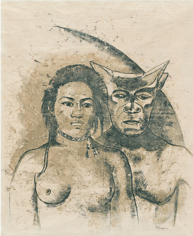Paul Gauguin. <i>Tahitian Woman with Evil Spirit</i> (recto). c. 1900. Oil transfer drawing