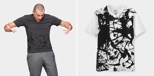 From left: UNIQLO Jackson Pollock Gray Splatter T-shirt; UNIQLO Jackson Pollock White Splatter T-shirt