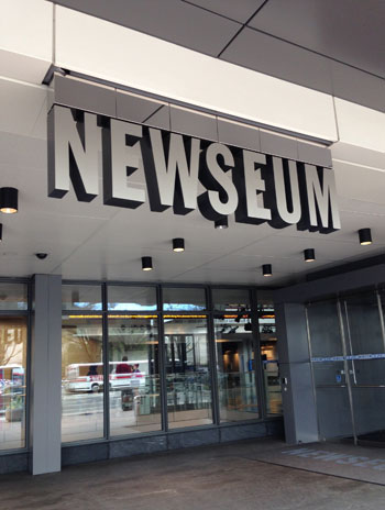 The entrance to Newsueum, Washington, DC. Image courtesy Newseum