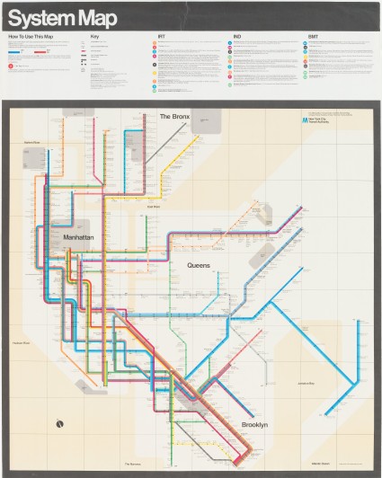 Massimo Vignelli. New York Subway Diagram. 1970. Lithograph, 59 x 46 3/4" (149.9 x 118.7 cm). Gift of the designer. © 2014 Massimo Vignelli