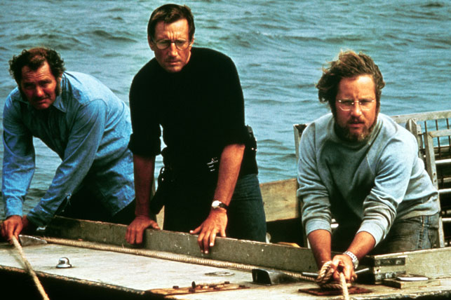 Robert Shaw, Roy Scheider, and Richard Dreyfuss in Jaws. 1975. USA. Directed by Steven Spielberg