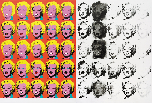 Sturtevant. Warhol Diptych. 1973/2004. Synthetic polymer screenprint and acrylic on canvas, 6′ 11 7/8″ × 10′ 6 3/4″ (213 × 322 cm). Pinault Collection. Photo: Axel Schneider, Frankfurt am Main. © Estate Sturtevant, Paris