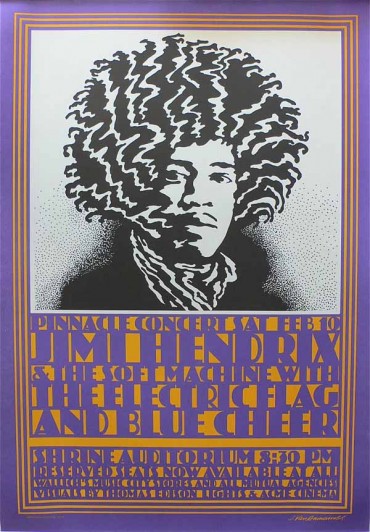 John Van Hamersveld. Jimi Hendrix & The Soft Machine with the Electric Flag and Blue Cheer. 1968. Lithograph, 27 3/4 × 19 1/2" (70.5 × 49.5 cm). Gift of the designers. All works The Museum of Modern Art, New York