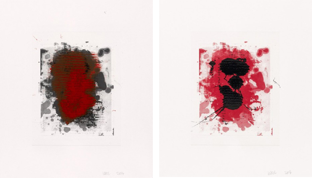Left: Christopher Wool. Untitled 1A. 2014. Monotype over photogravure. Printer: Universal Limited Art Editions, Bay Shore, New York. Edition: Unique. The Museum of Modern Art, New York. Acquired through the generosity of Marlene Hess and James D. Zirin, Donald B. Marron, Mary M. and Sash A. Spencer, Alice and Tom Tisch, Sue and Edgar Wachenheim III, and James Keith Brown and Eric Diefenbach, 2014: right: Christopher Wool. Untitled 2B. 2014. Monotype over photogravure. Printer: Universal Limited Art Editions, Bay Shore, New York. Edition: Unique. The Museum of Modern Art, New York. Acquired through the generosity of Marlene Hess and James D. Zirin, Donald B. Marron, Mary M. and Sash A. Spencer, Alice and Tom Tisch, Sue and Edgar Wachenheim III, and James Keith Brown and Eric Diefenbach, 2014