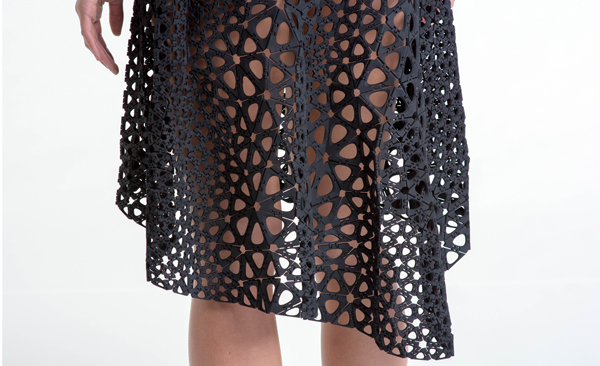 Nervous System (est. 2007), Jessica Rosenkrantz (American, born 1983), Jesse Louis-Rosenberg (American, born 1986). Kinematics Dress. 2013. Laser-sintered nylon. Image courtesy of Steve Marsel. The Museum of Modern Art, New York. Committee on Architecture and Design Funds