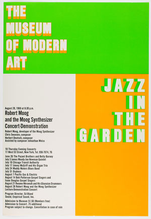 Program for Robert Moog and the Moog Synthesizer Concert-Demonstration, part of the Jazz in the Garden, series, The Museum of Modern Art,  August 28, 1969. Public Information Records, II.B.708. The Museum Modern Art Archives, New York