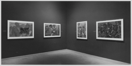 Installation view of Romare Bearden: The Prevalence of the Ritual,  at The Museum of Modern Art, March 25–June 7, 1971. The Visitation shown second from left. Photo: James Matthews