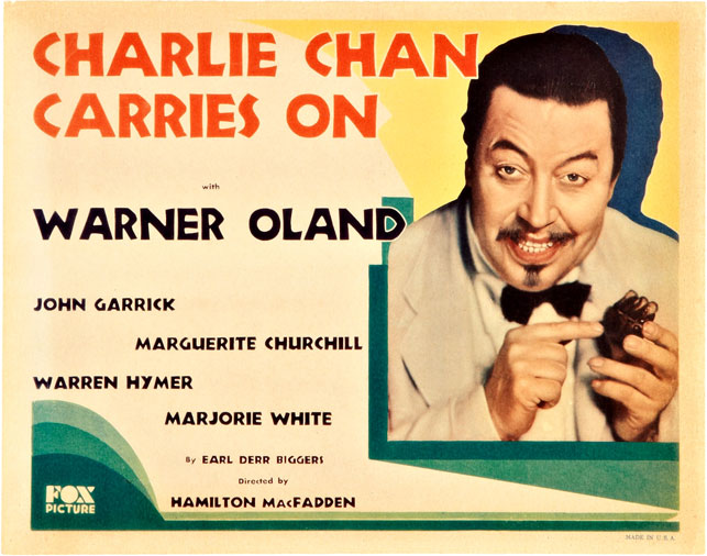Lobby card for Charlie Chan Carries On. 1931. USA. Directed by Hamilton MacFadden. Fox Films. Public domain, via Wikimedia Commons