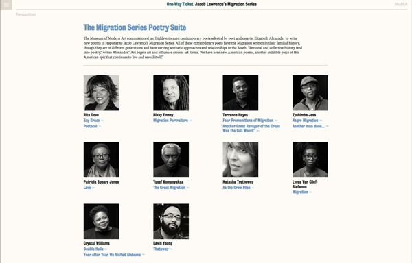 Screenshot of the Migration Series Poetry Suite page on MoMA.org/migrationseries