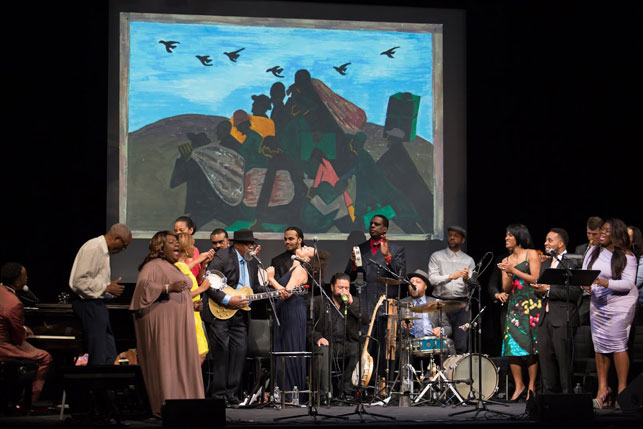 The full lineup of Migration Rhapsody: An Aleatoric Exploration of the Journey North through Music, Poetry, and Personal Narrative, The Museum of Modern Art, April 23, 2015. Photo: Julieta Cervantes
