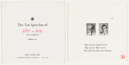 Gilbert & George. The Ten Speeches. 1971. Ten letterpress and relief halftones with letterpress cover. The​ ​Museum​ of Modern Art, New York. Gift of Art & Project/Depot VBVR. © 2015 Gilbert & George