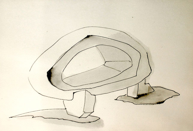 Frederick Kiesler. Endless House. 1947–60. Preliminary perspective, 1947. Ink on paper, 11 7/8 × 18" (30.2 × 45.7 cm). The Museum of Modern Art, New York. Purchase, 2015